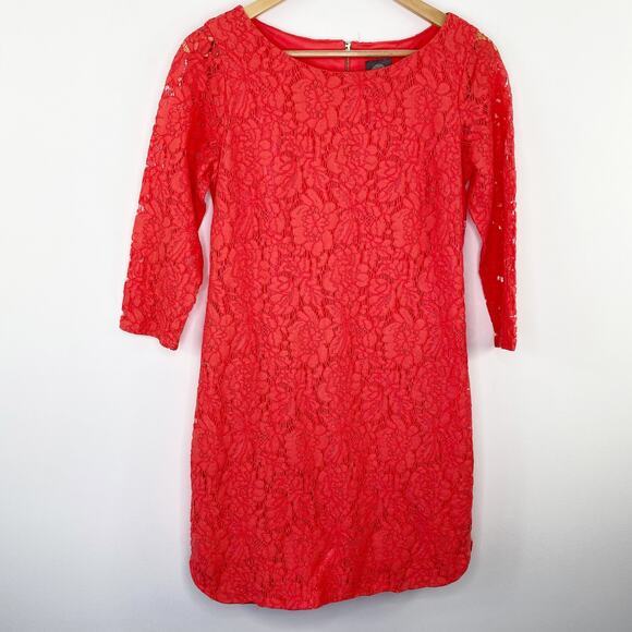 Vince Camuto Orange Lace 3/4 Sleeve Sheath Mini Dress Women's Size 8 - Picture 1 of 9